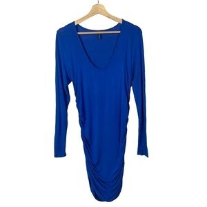 Riller & Fount Blue Scoop Neck Fitted Ruched Side Mini Dress 2